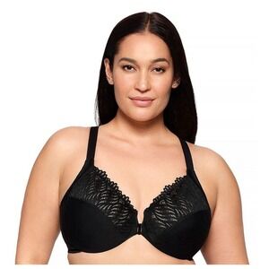 Glamorise 1246 Wonderwire Front Closure T-Back Bra Unlined‎ Size 38G Black